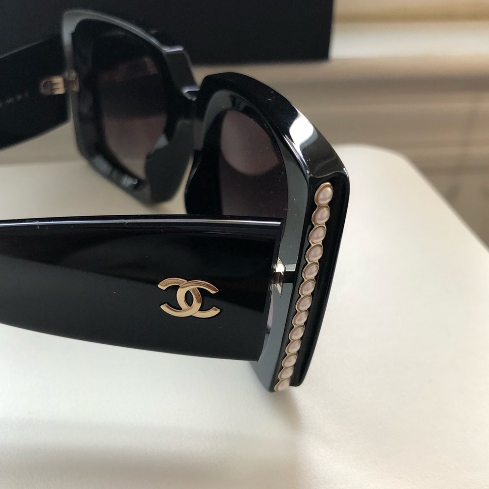 CHANEL CC Logo Square Sunglasses Pearls black - Picture 2 of 13